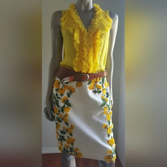 $3.600 NEW OSCAR DE LA RENTA STUNNING FLORAL SILK EMBROD RUNWAY SKIRT US 10